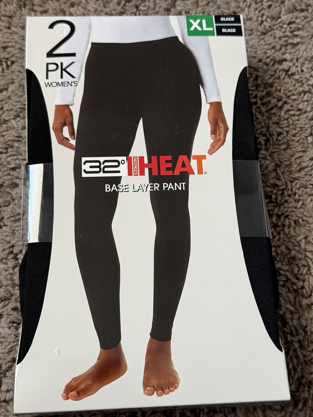 32 Degrees Heat Women's 2 Pack Base Layer Pants, Black, Size XL